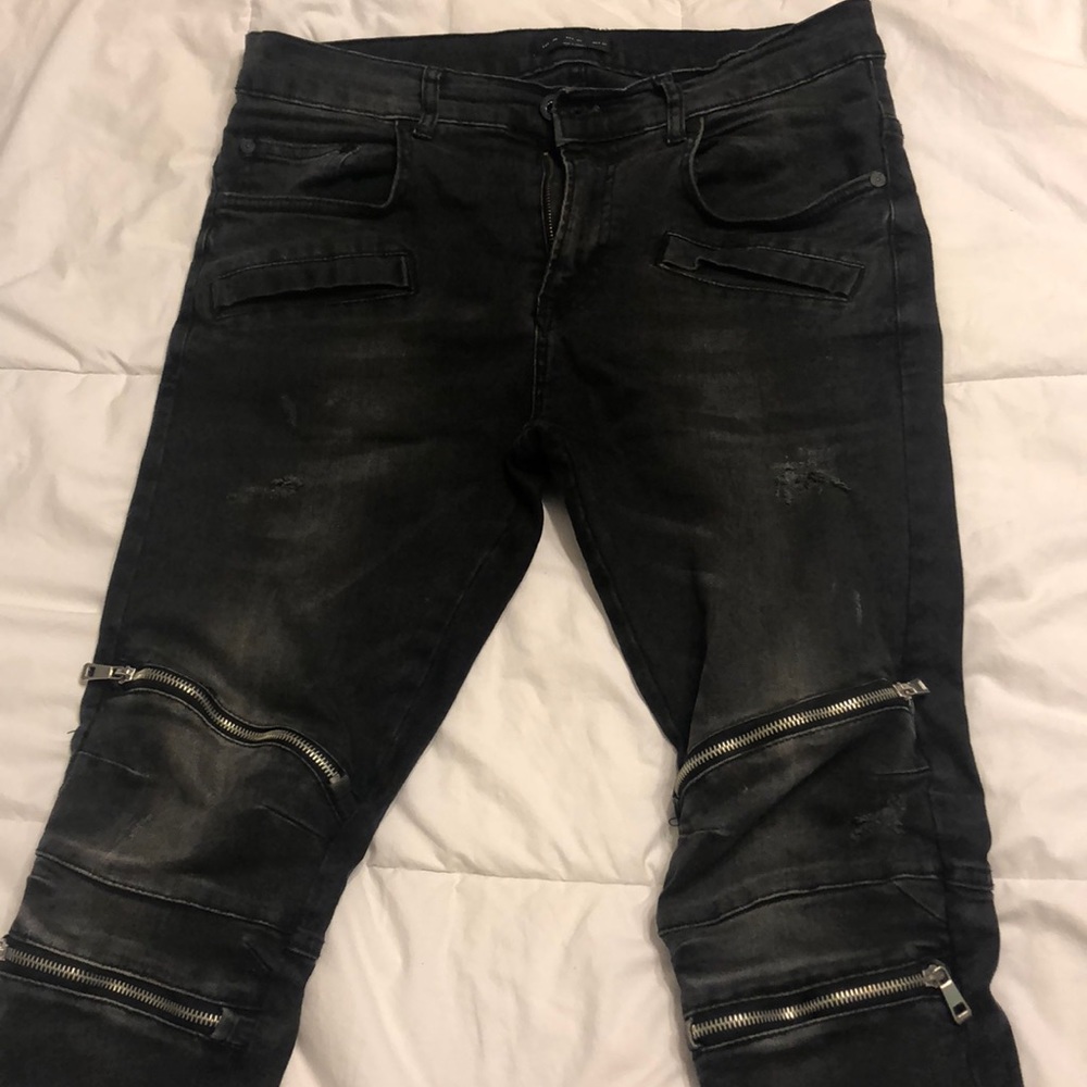 Black on black denim Zara zips